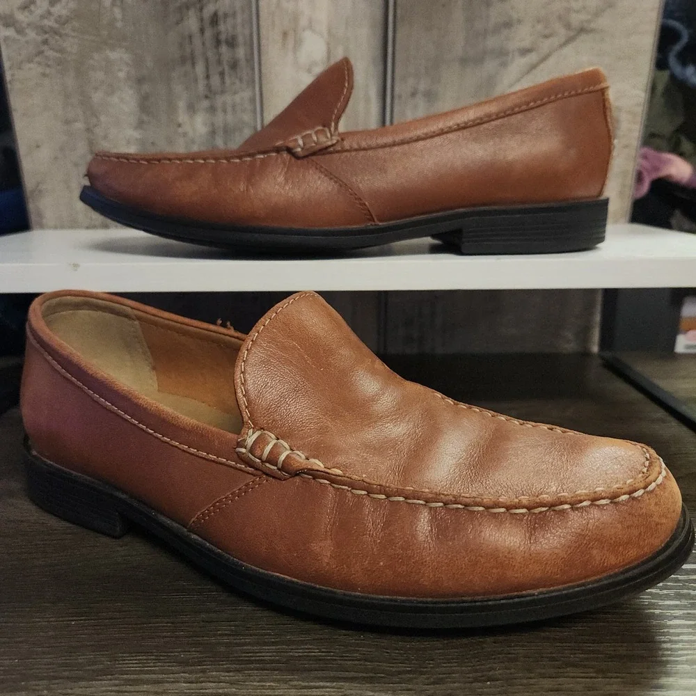 Bostonian Brown Leather Strada Venetian Slip On Loafers Shoes Mens 9 Driving